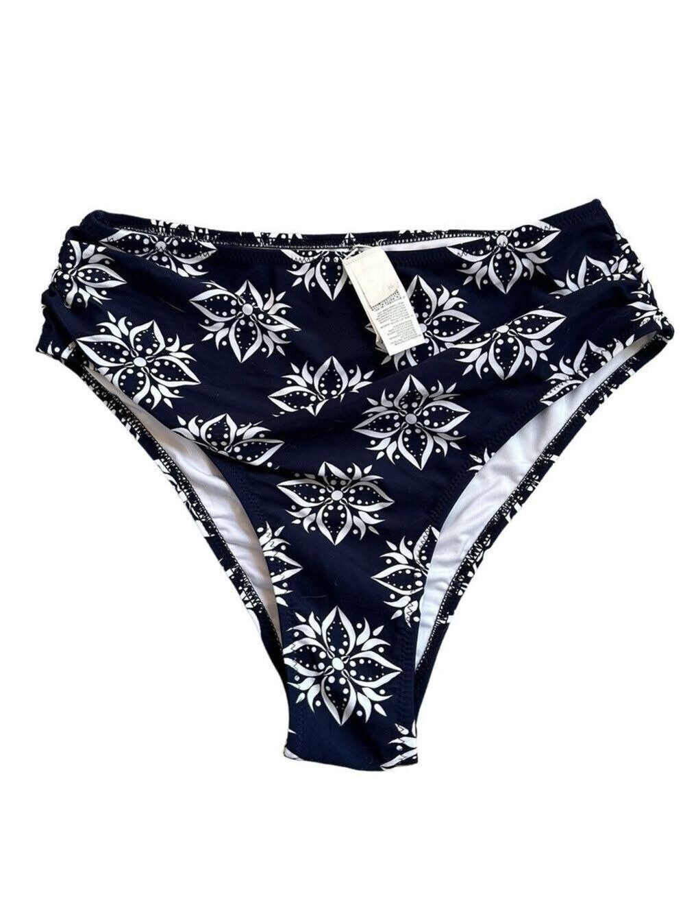 3/$20 Cupshe High Waist Navy White Floral Bikini Bottoms size M vacation swim
